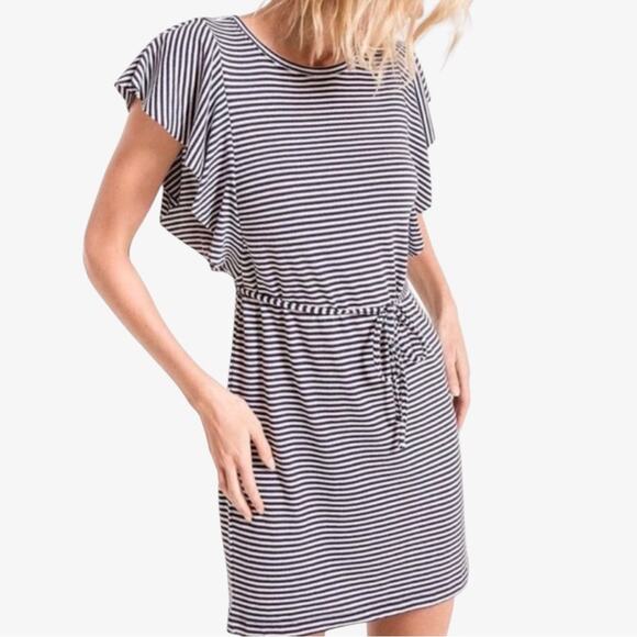 Z Supply Ruffle Sleeve Dress Size M Sporty Preppy Nautical Sailor Navy White - Picture 1 of 10